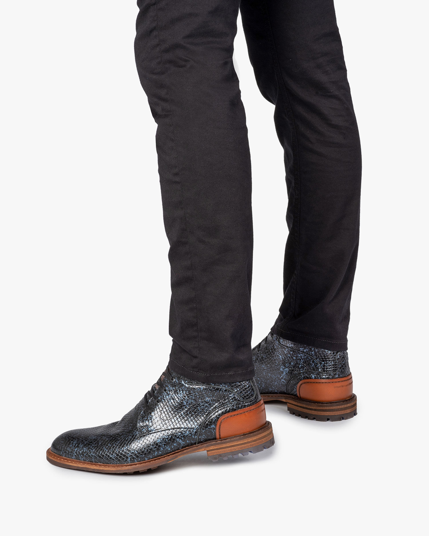 Leather lace boot blue metallic 20102 12 Floris van Bommel Official