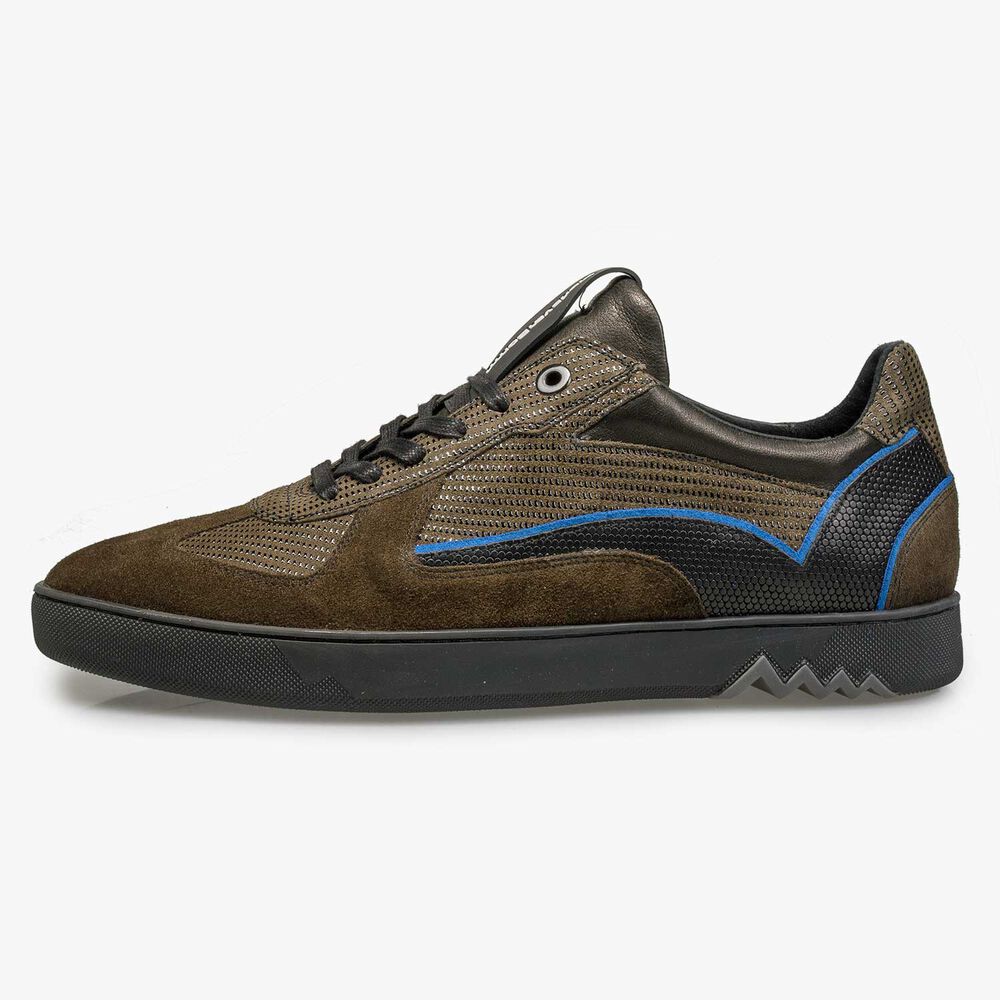 Olive green sneaker with black pattern