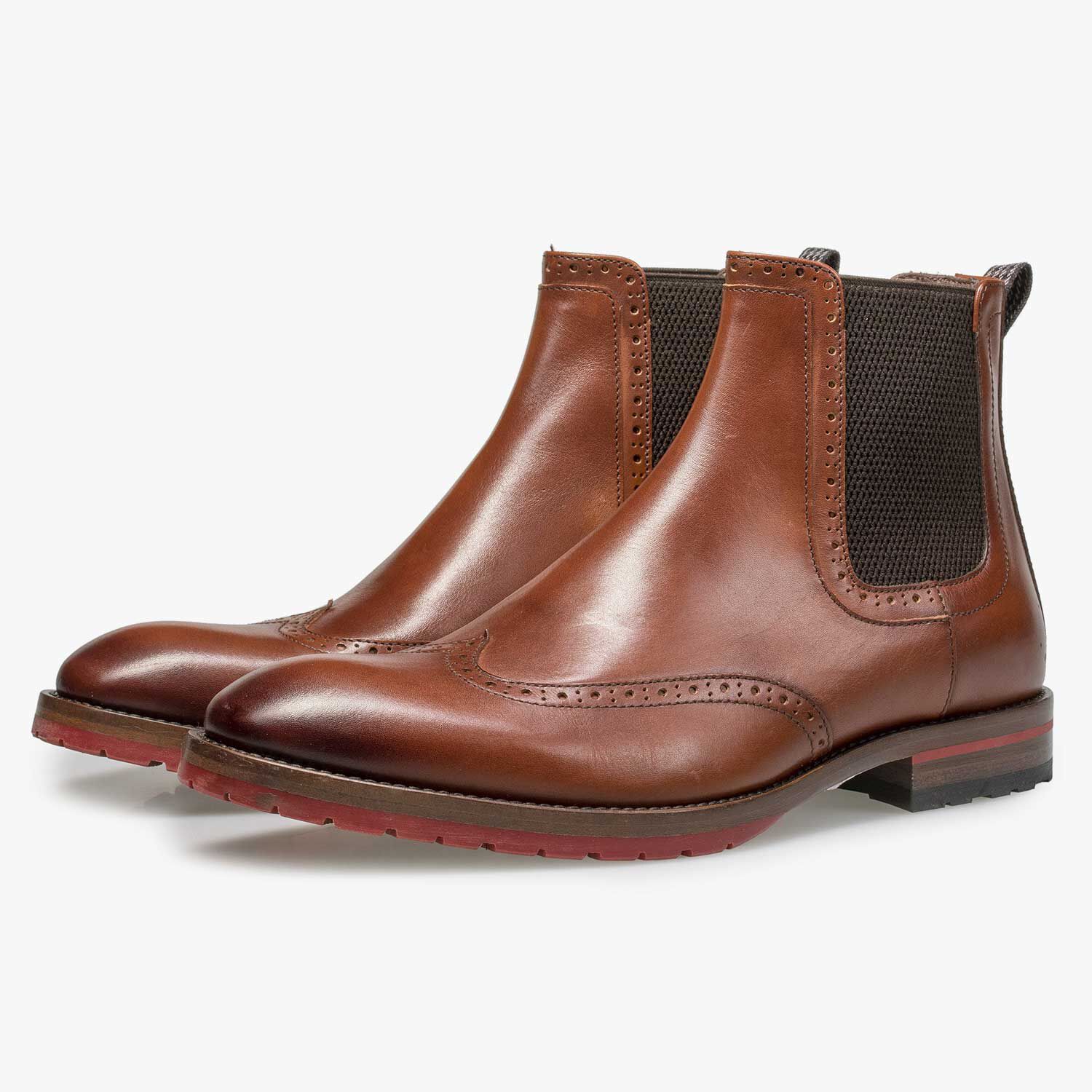 Leather Chelsea boot with brogue details cognac 10329 03 Floris van Bommel