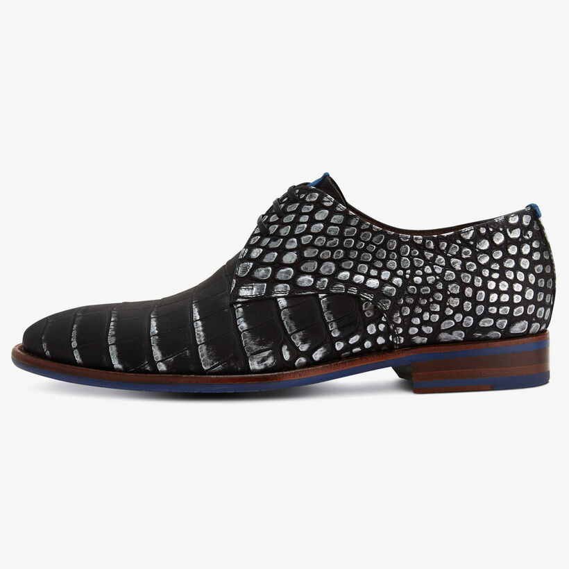 Visa Overname kant Black men's lace shoe with crocodile print 14411/00 Floris van Bommel
