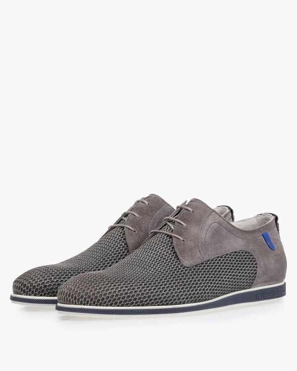 Lace shoe printed suede leather grey