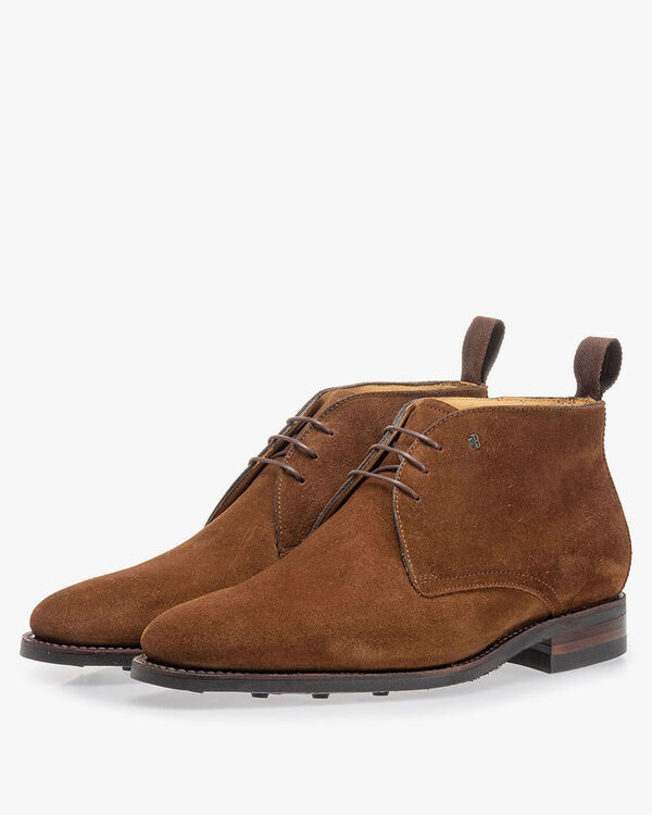 Suede leather lace boot mid-brown