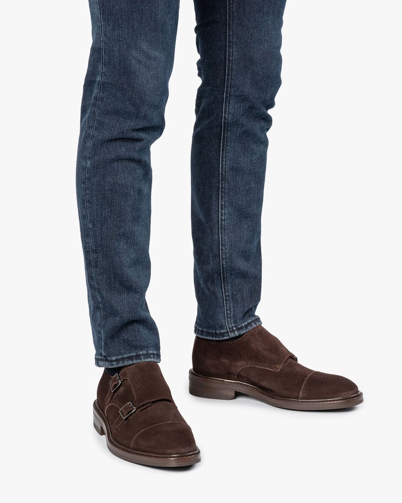 Brown suede double monk