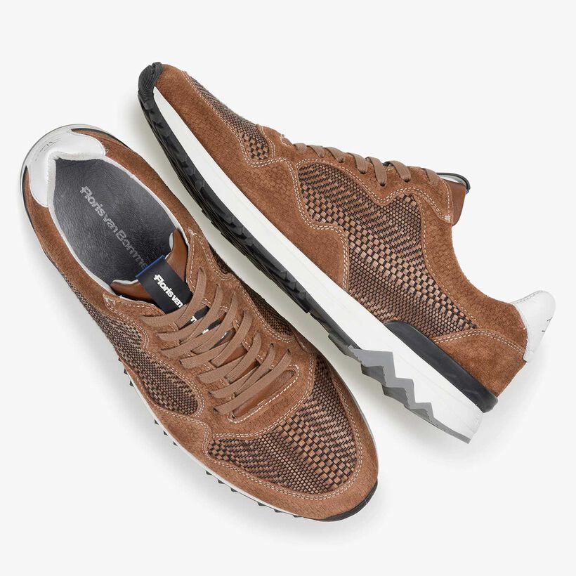 Cognac suede leather sneaker with a pattern