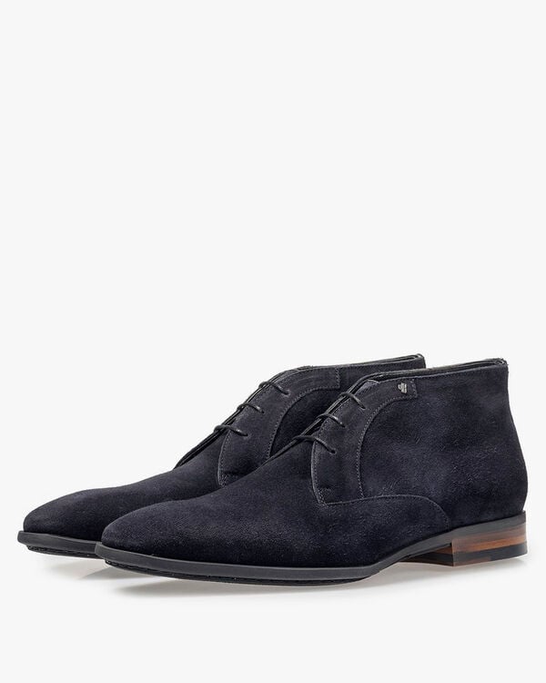 Dark blue suede leather lace shoe