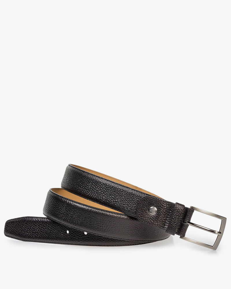 Black leather belt with structured pattern