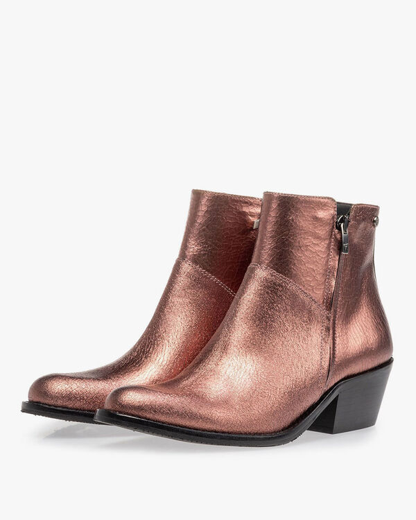 Ankle boot craquelé leather pink