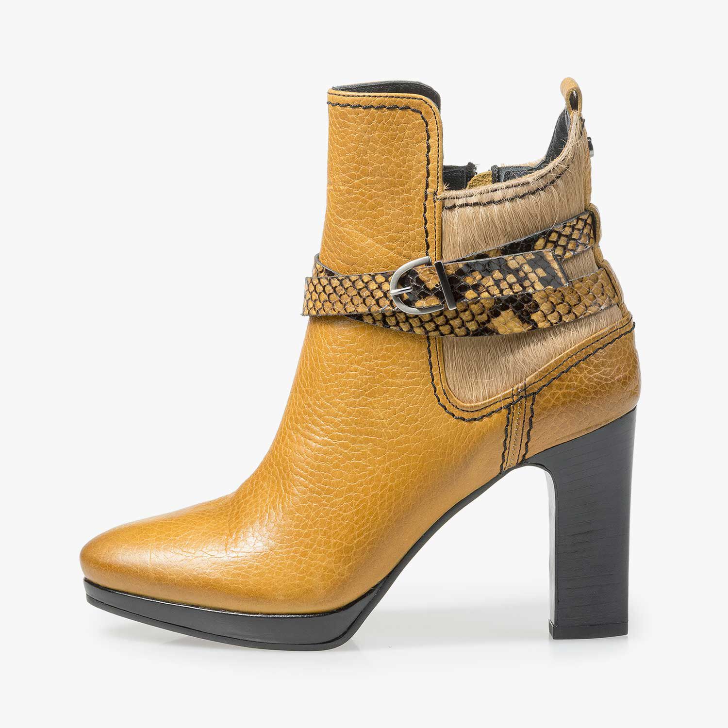 Women s ankle boots Ochre yellow buckle ankle boot Floris van Bommel