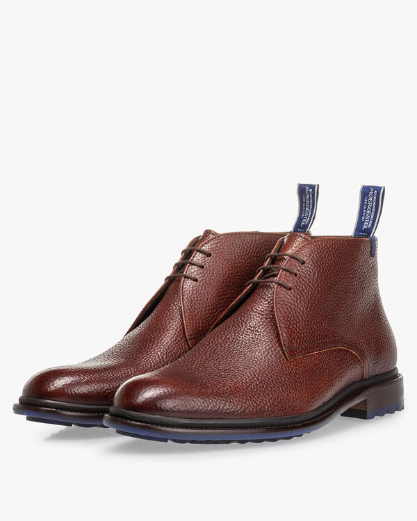 Lace boot printed leather cognac