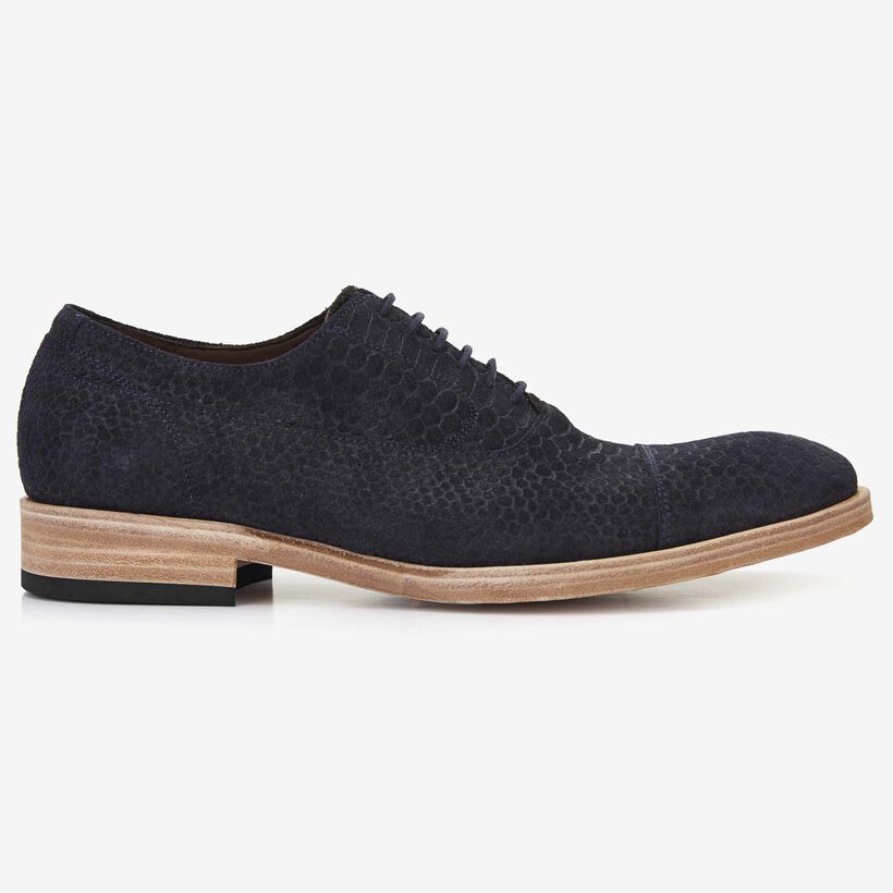 Floris van Bommel men's lace-up shoe in dark blue snake PrintSuede