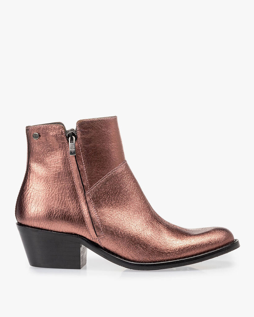 Ankle boot craquelé leather pink