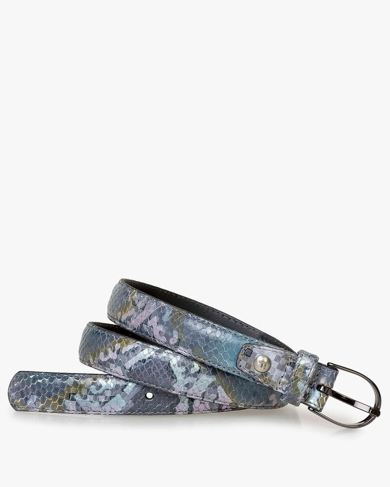 Belt printed leather blue