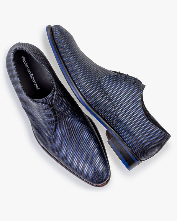 Lace shoe metallic print dark blue
