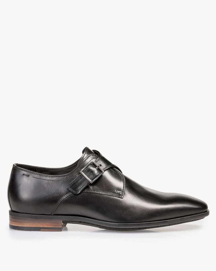 Black calf leather monk