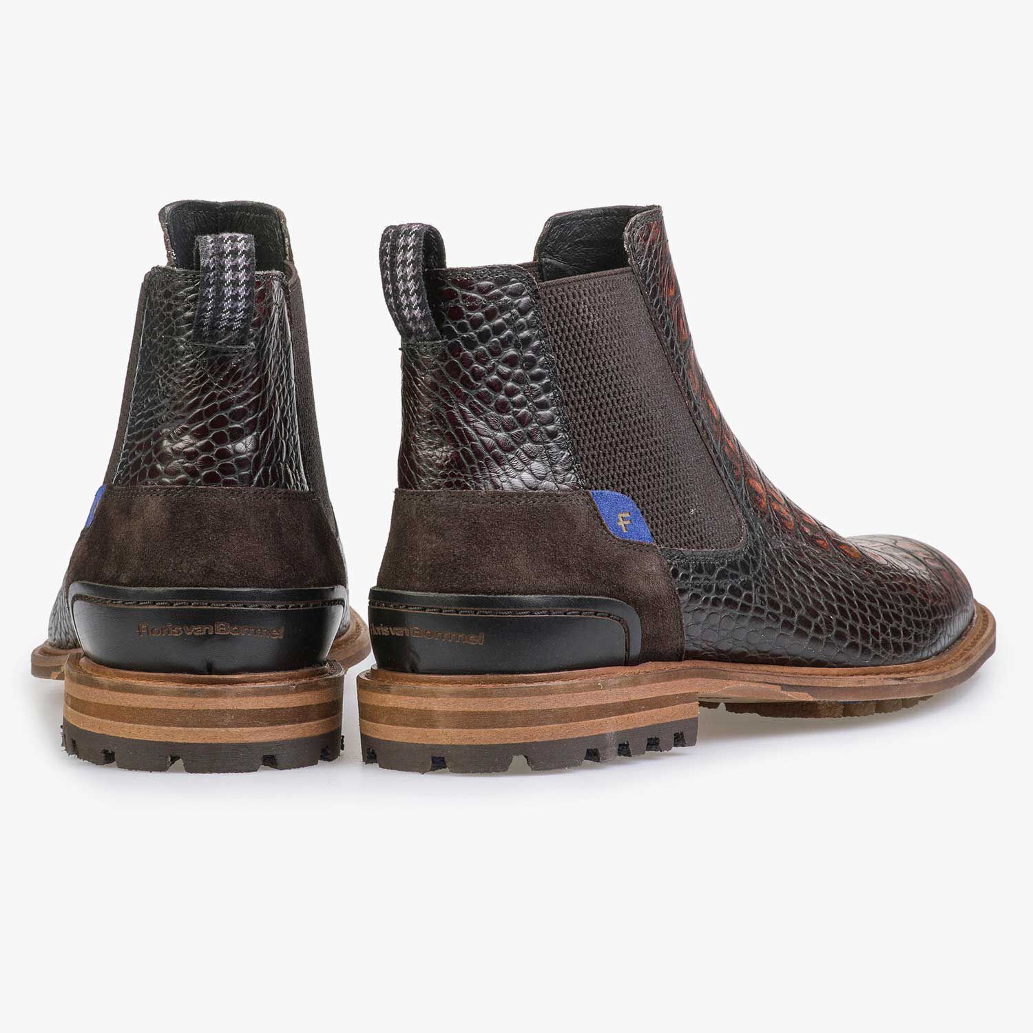 Leather Chelsea boot with croco print brown 10230 12 Floris van Bommel