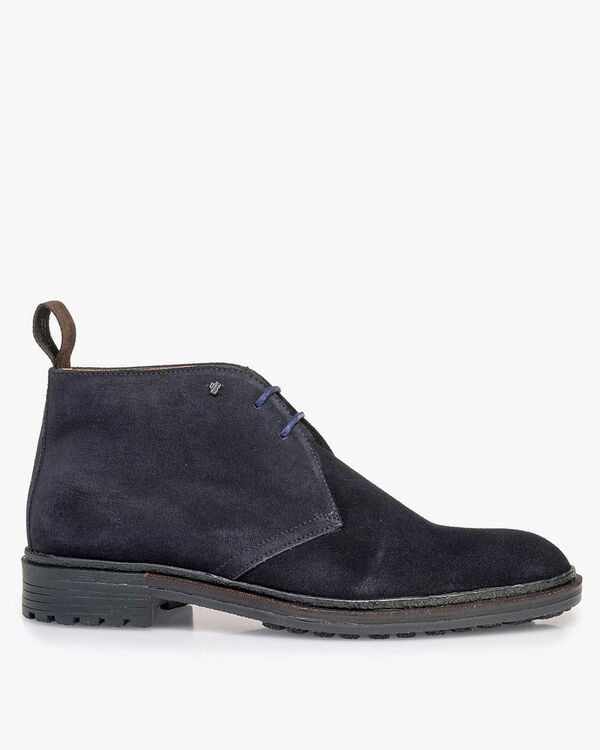 Dark blue suede leather lace boot