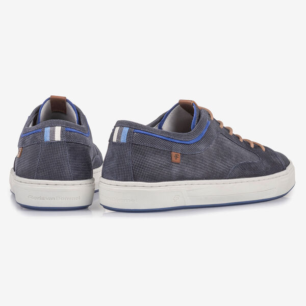 Dark blue suede leather lace shoe with print