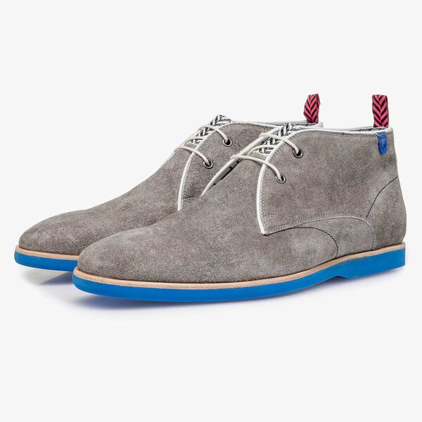 Grey rough suede leather lace boot