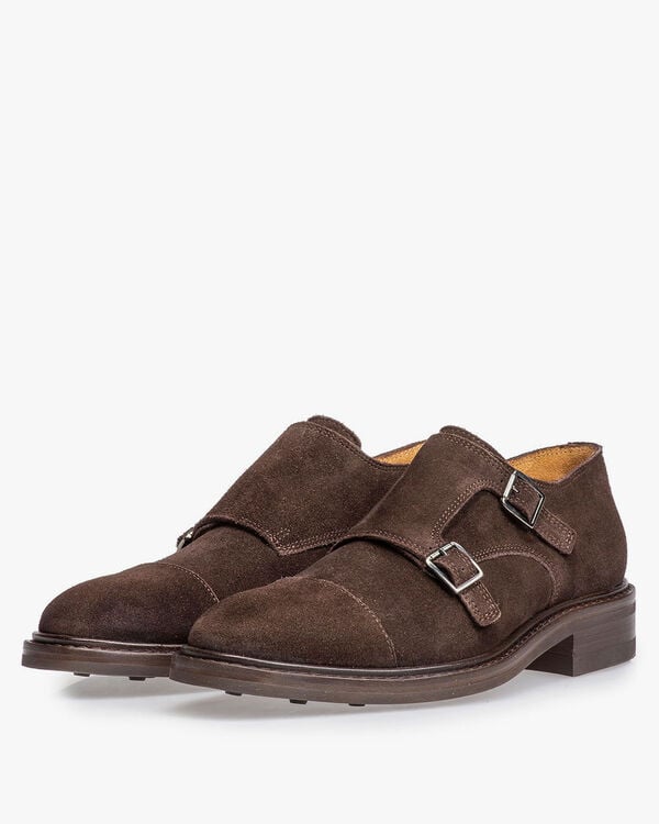 Brown suede double monk