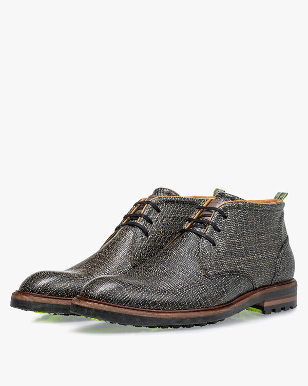 Lace boot printed leather taupe