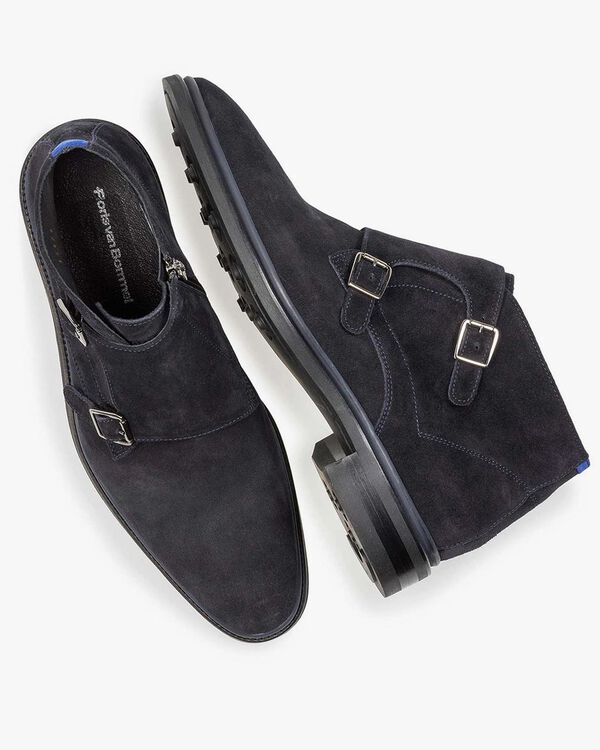 Dark blue calf leather monk strap