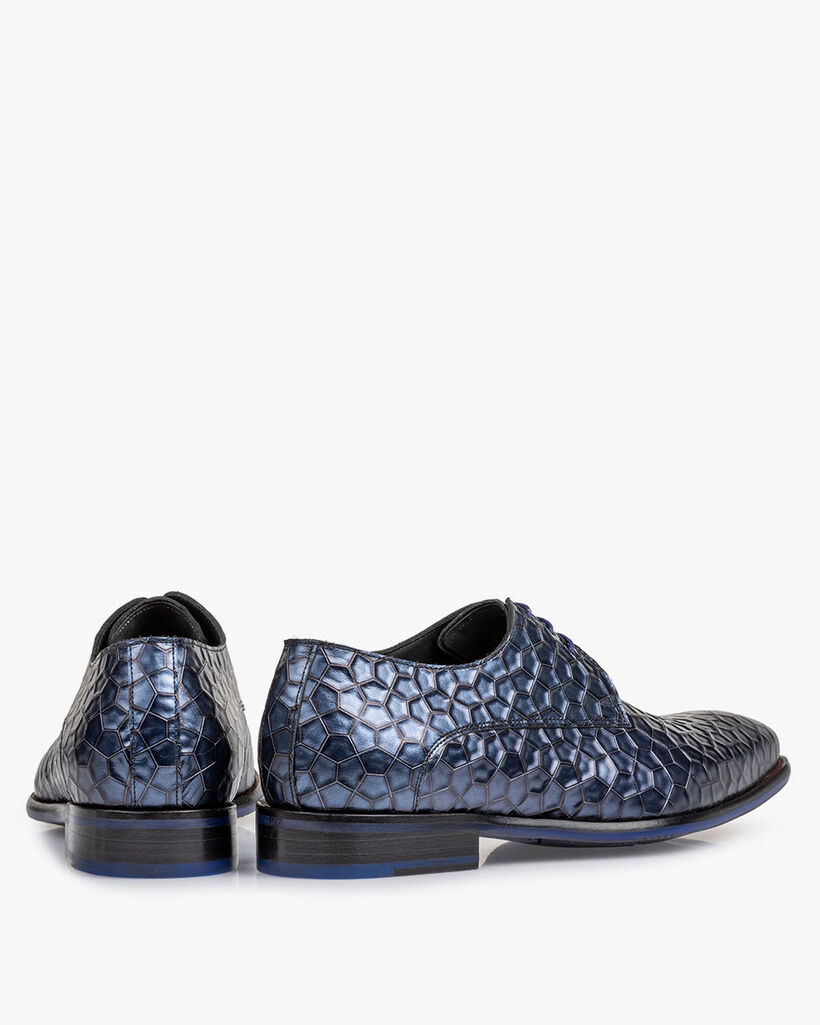 Lace shoe metallic print blue
