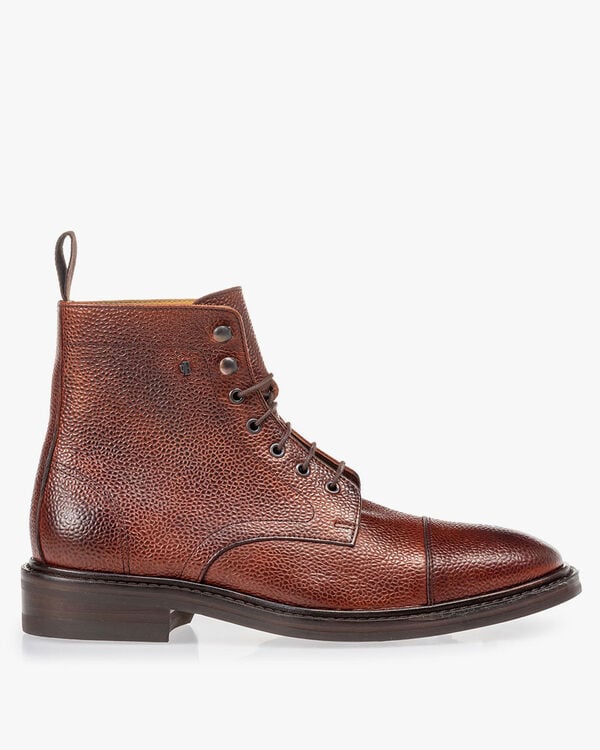 Boot leather with print cognac