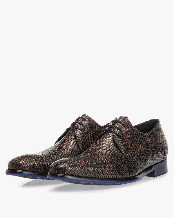 Lace shoe metallic print bronze