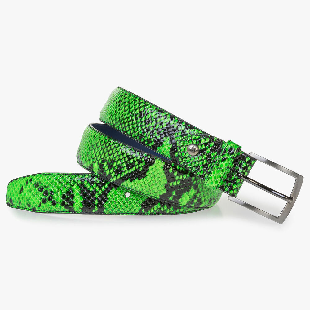 Premium fluorescent green belt with snake print