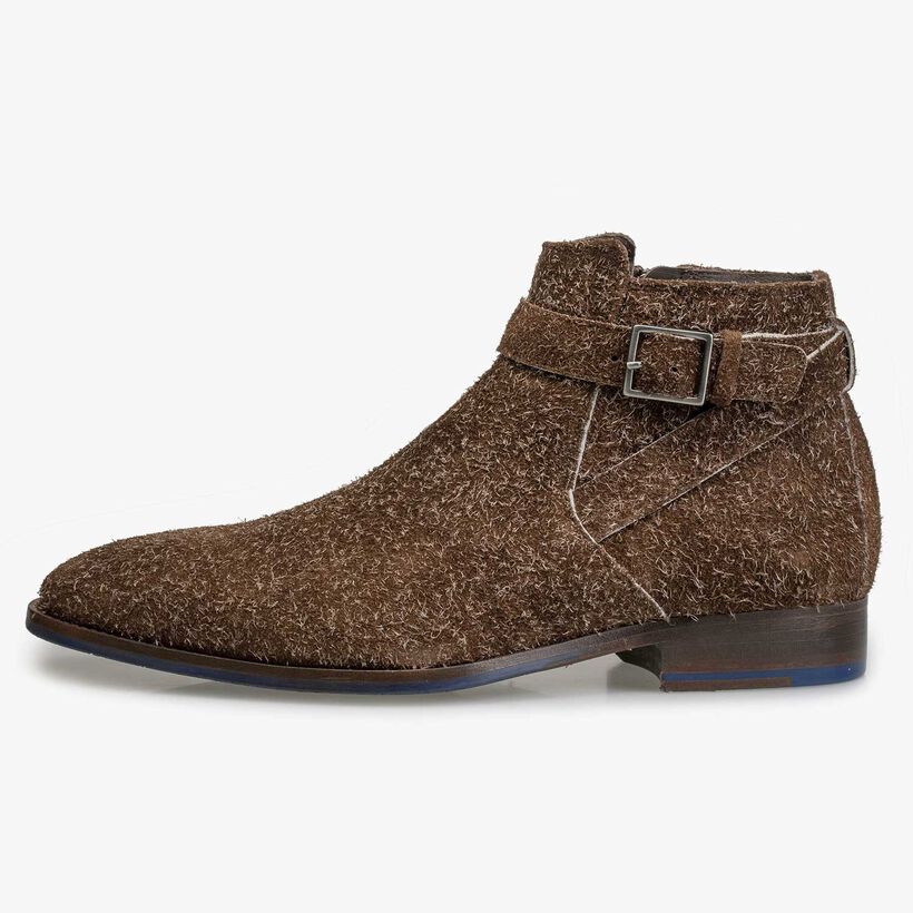 Brown rough suede leather zip ankle boot