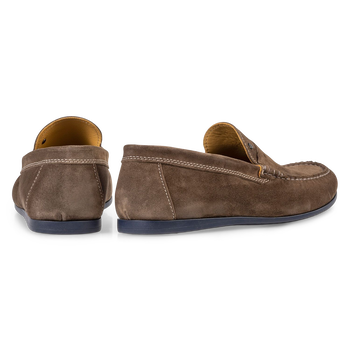 Taupe-coloured suede leather loafer