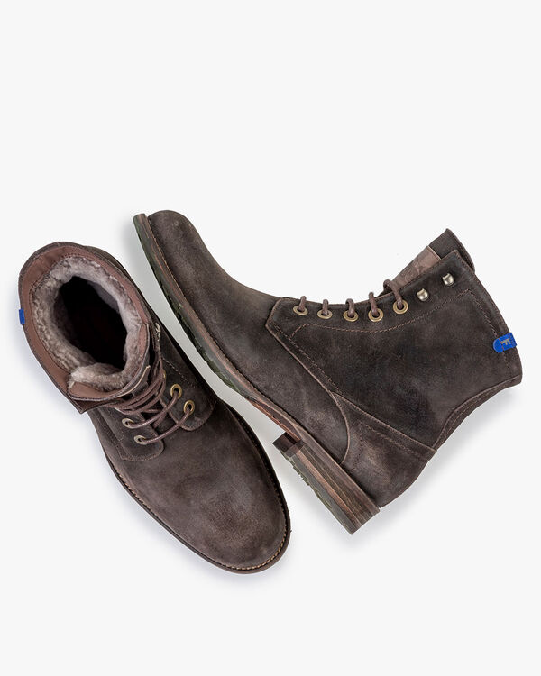 Lined lace boot suede brown