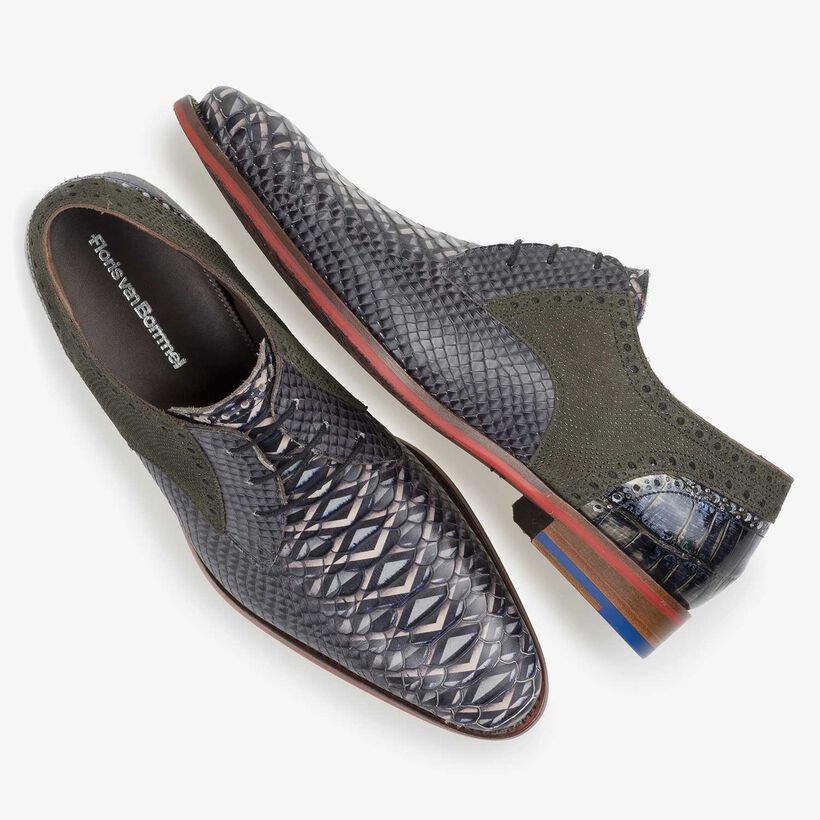 Grey snake print leather lace shoe