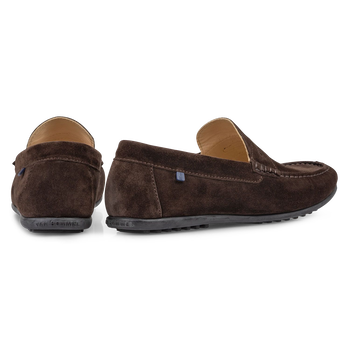 Moccasin suede leather dark brown