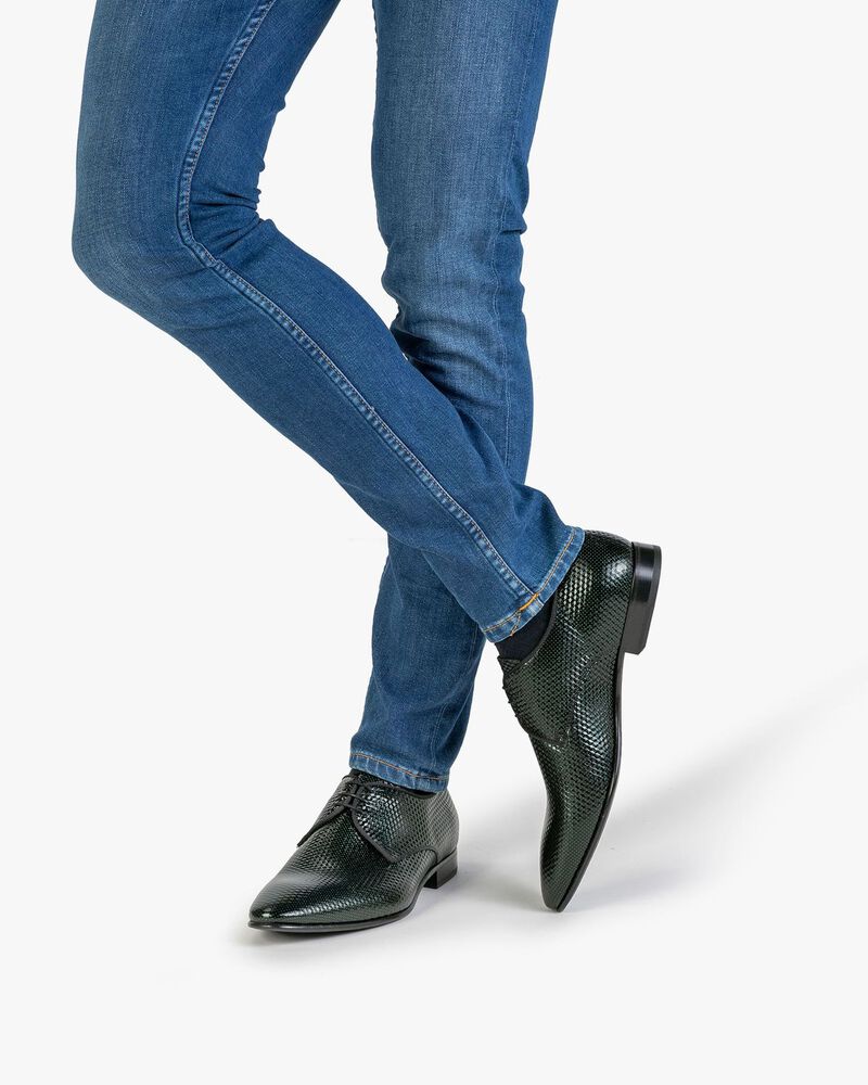 Lace shoe printed leather green