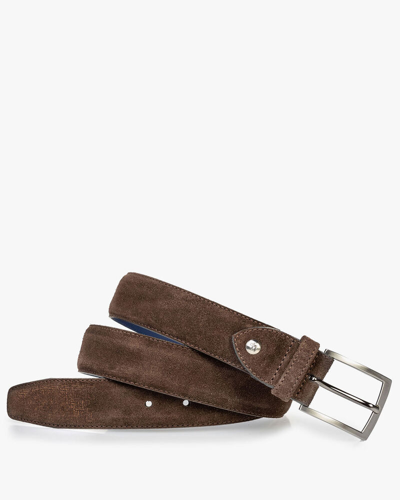 Suede leather belt dark brown