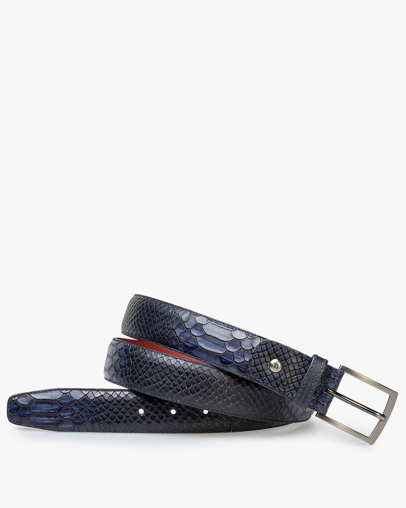 Belt printed leather blue
