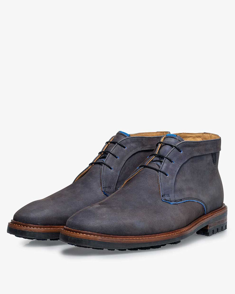 Lace boot nubuck leather dark blue