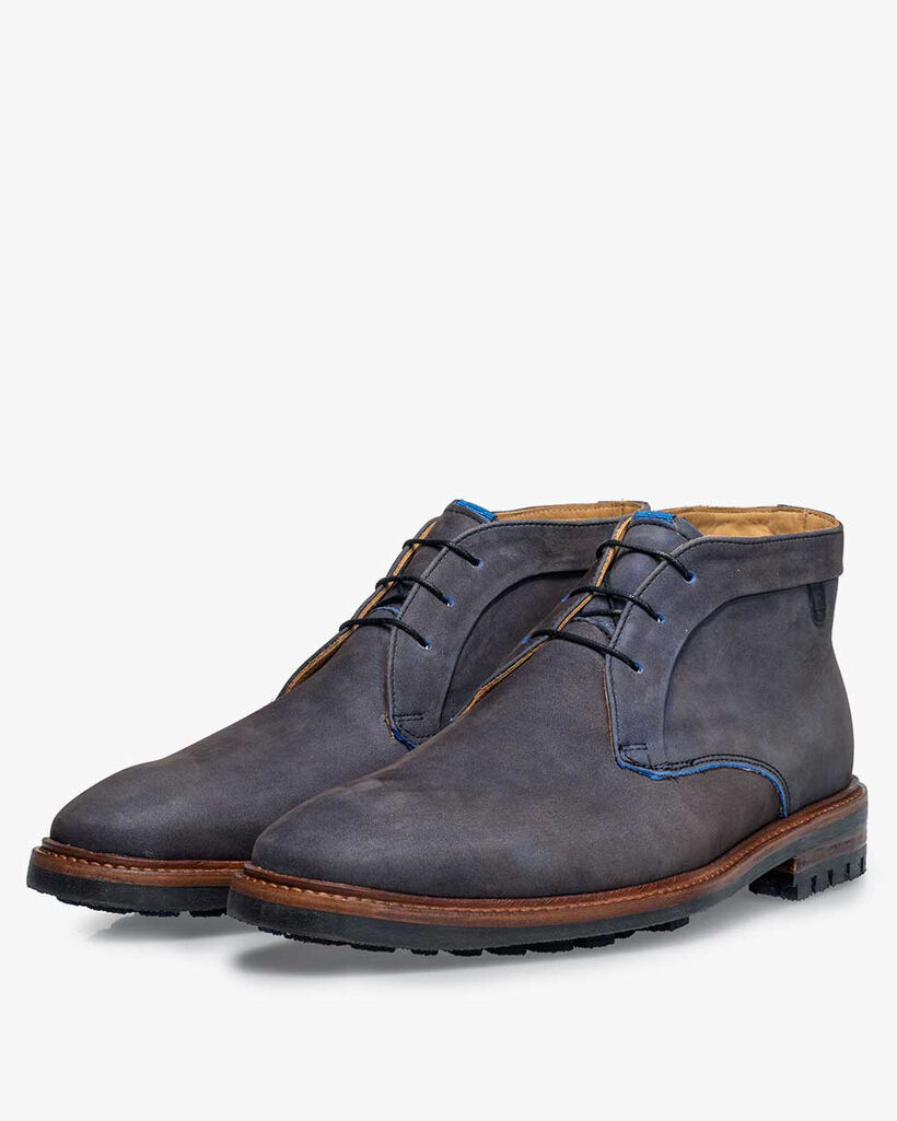 Lace boot nubuck leather dark blue