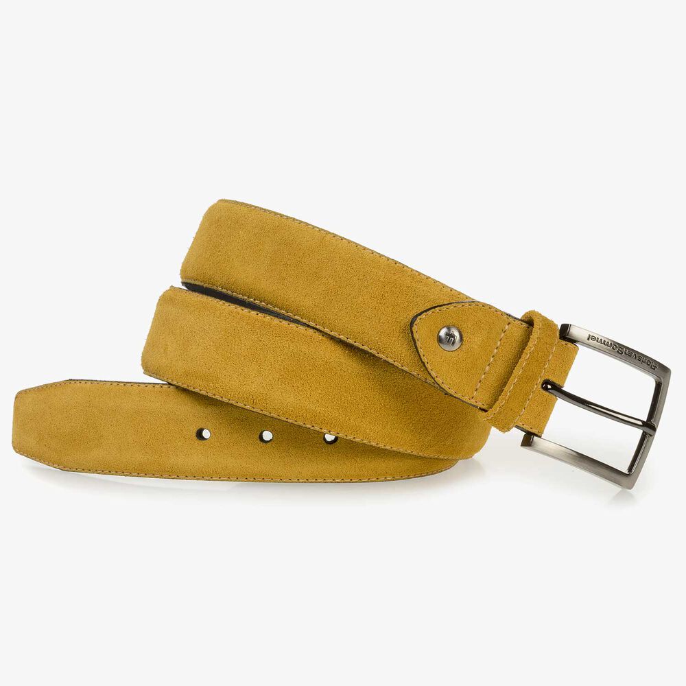 Mustard yellow washed suede leather belt