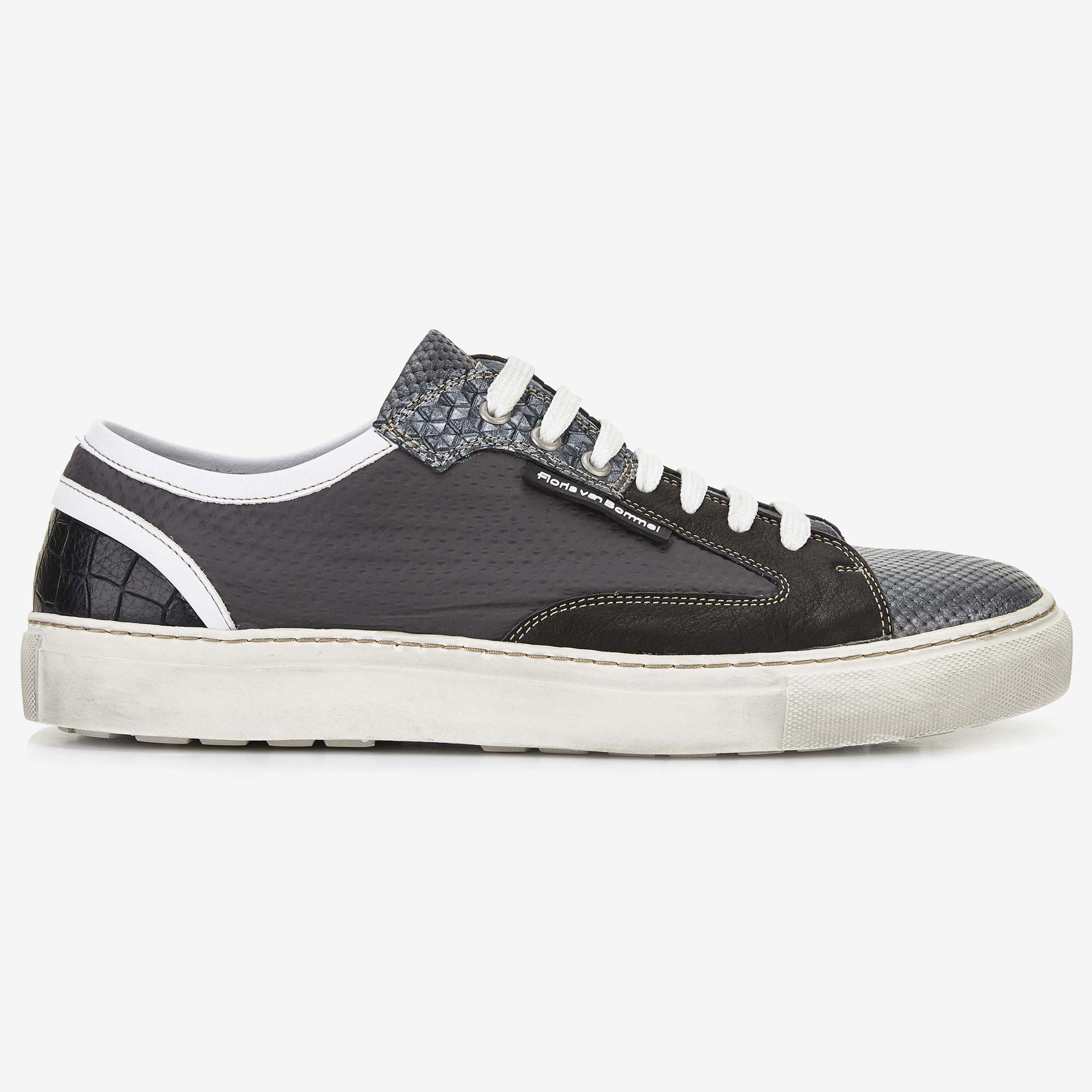 Black and grey leather men s sneaker 14345 01 Floris van Bommel