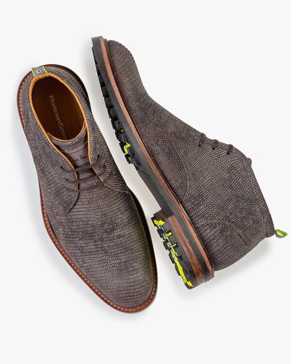 Lace boot reptile print dark grey