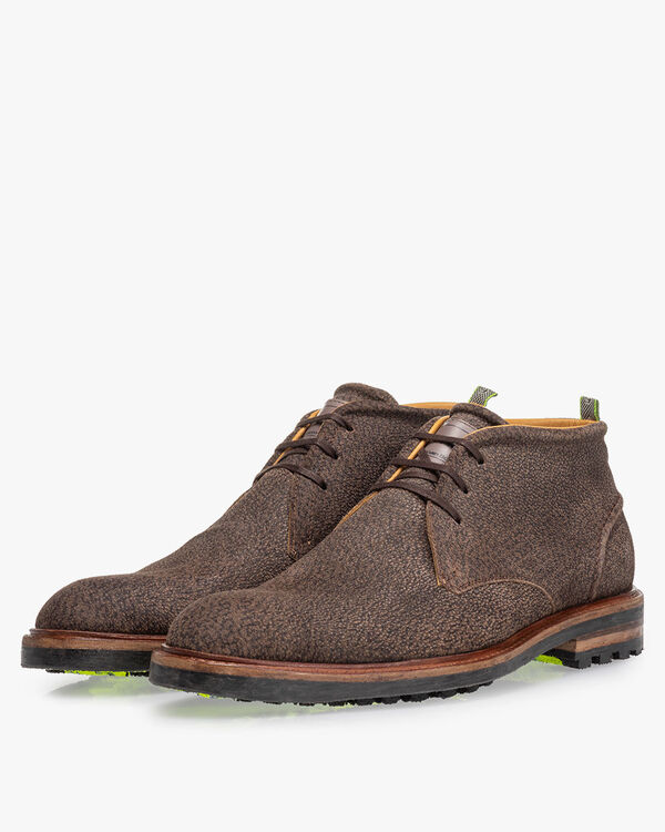 Lace boot printed leather brown