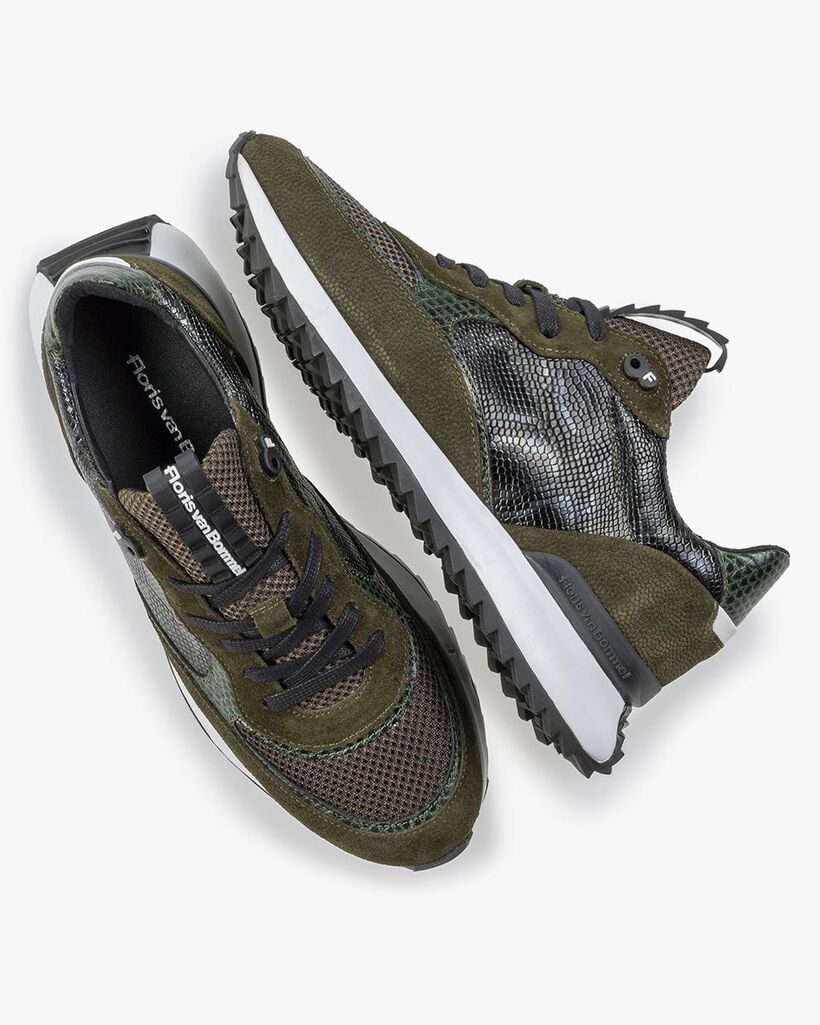 Sneaker printed suede green