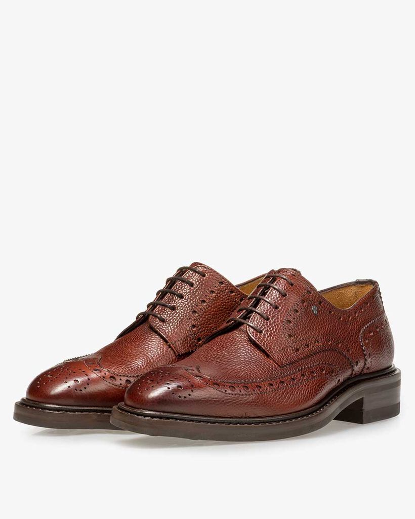 Lace shoe printed leather cognac-coloured