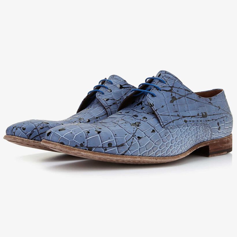 Wiskunde Madeliefje veld Leather lace shoe with a light blue crocodile print with paint splashes  14408/10 Floris van Bommel