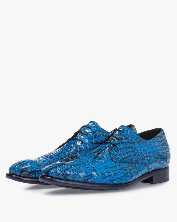 Lace shoe patent leather blue