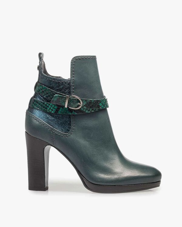 Green calf leather ankle boots