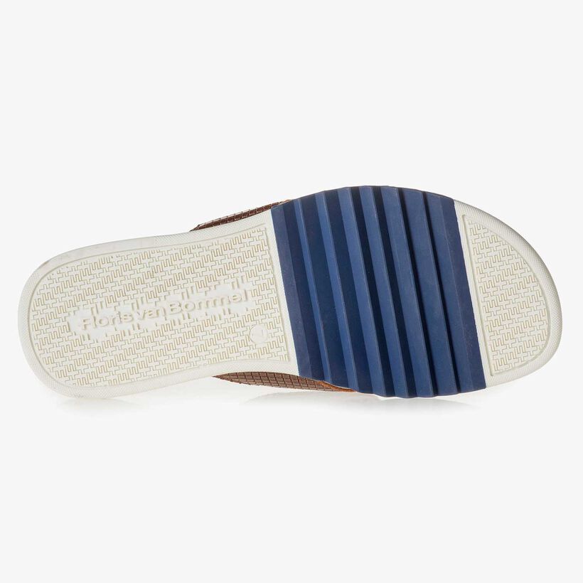 Cognac-coloured printed leather thong slipper