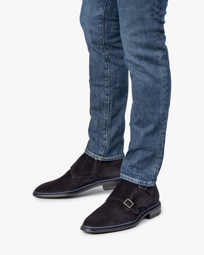 Dark blue calf leather monk strap